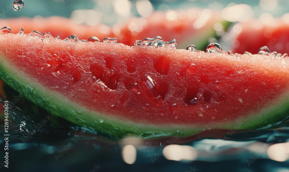 Close-up shot of a watermelon slice with droplets of water, symbolizing freshness, hydration, and summer vibes. Close-up shot of a watermelon slice with droplets of water, symbolizing freshness, hydration, and summer vibes.