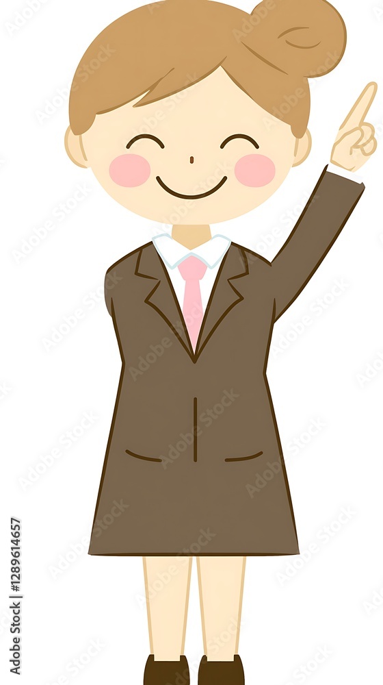 Woman pointing, office, happy, illustration Woman pointing, office, happy, illustration