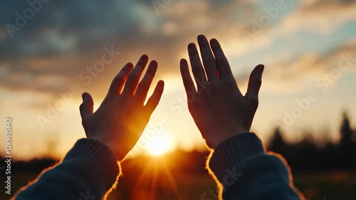 Sunset prayer hands nature hope worship