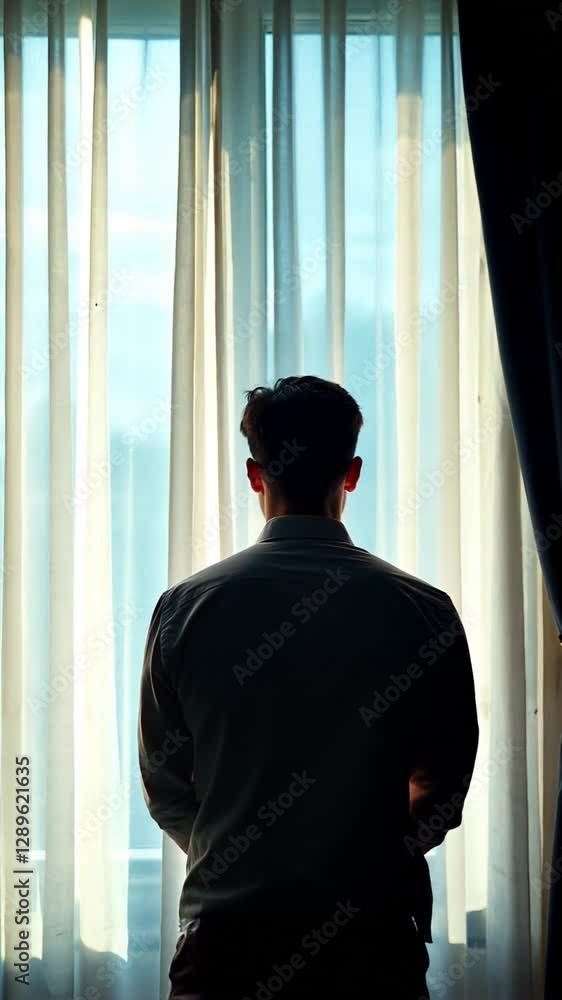 Man Contemplating by Window in Soft Light Man Contemplating by Window in Soft Light