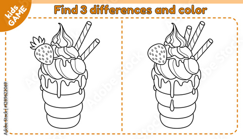 Kids educational game Find the 3 differences. Trdelnik or trdlo is traditional Czech street food. Christmas holiday baking. Spot different details. Activities page for children. Baby vector outline.