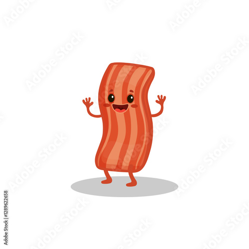 Cute cartoon bacon isolated on white. Funny Fast food character in flat style for menu, cards and banners. Vector illustration