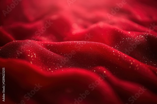 Luxurious Red Velvet Fabric with Glimmering Droplets: Captivating Close-Up of Textured Material in Rich Color and Softness Perfect for Elegant Decor and Fashion