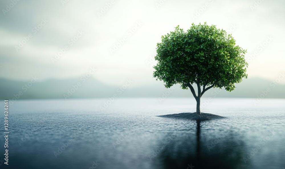 Fresh green tree growing on a smooth surface, symbolizing nature and sustainable growth. Fresh green tree growing on a smooth surface, symbolizing nature and sustainable growth.