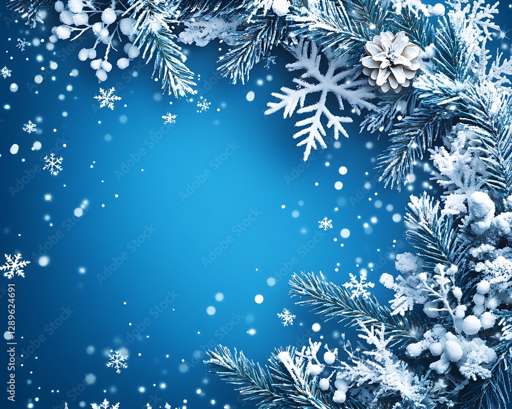 Winter Fir Branches Snowflakes Background Winter Fir Branches Snowflakes Background