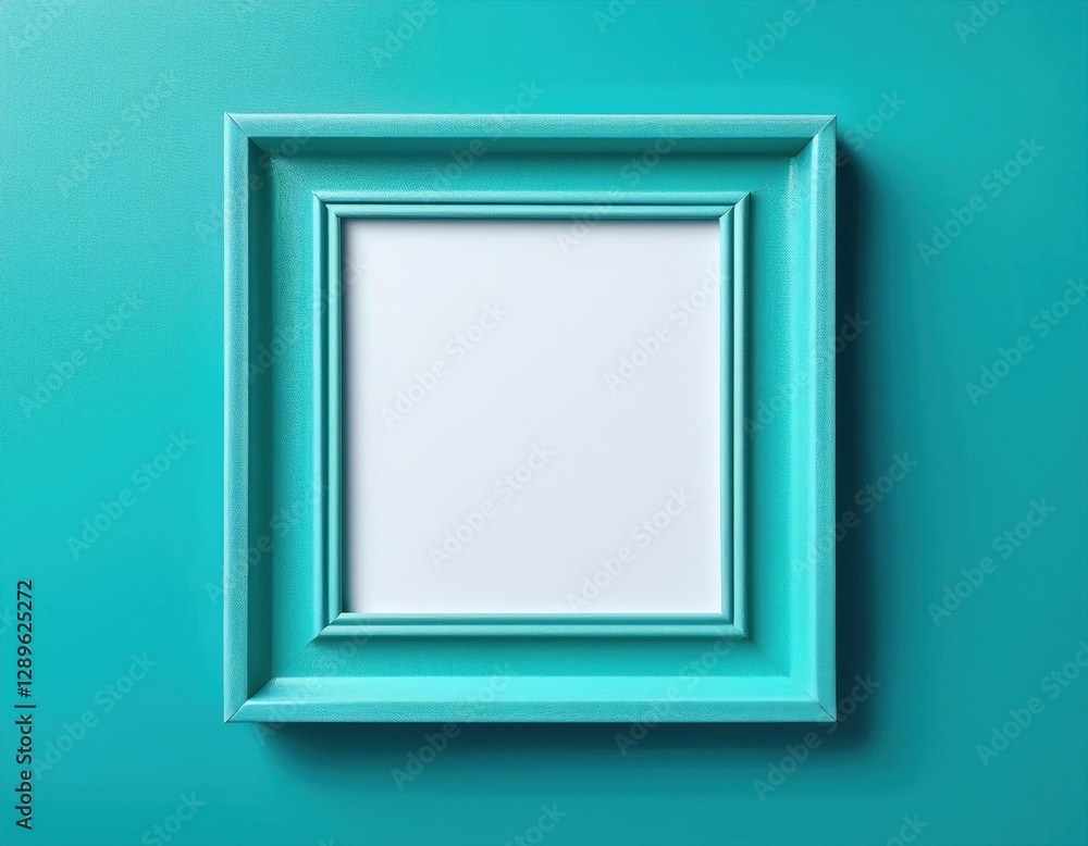 Empty turquoise frame on a solid background ready for a creative display, empty frame mockup Empty turquoise frame on a solid background ready for a creative display, empty frame mockup