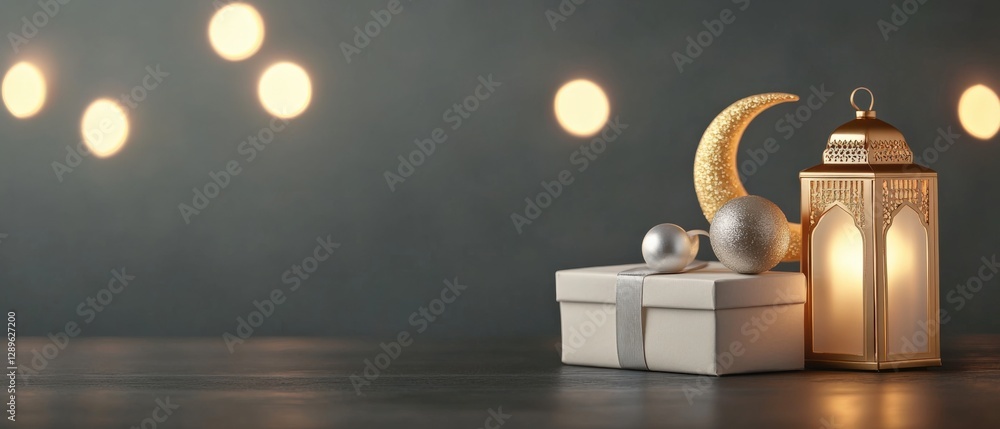 custom made wallpaper toronto digitalramadan themed still life with gift, lantern, and moon.