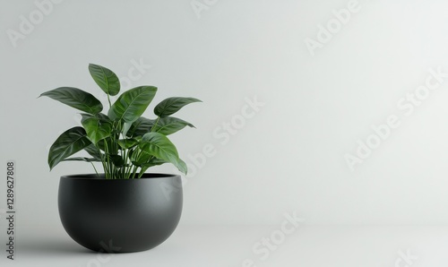 This 3D rendering mockup design template features a Monstera plant in front view against a white background, in a black pot, side view.