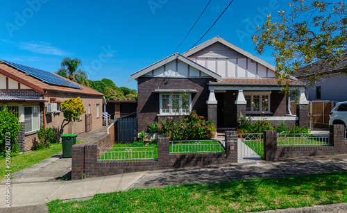 Drone Aerial View of an inner western Sydney Suburban residential Brick house in Sydney  NSW Australia