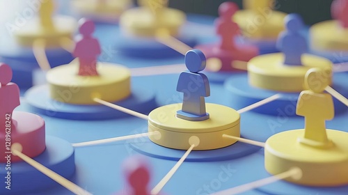 Business Get to know customers Networking connections depicted with colored figures.