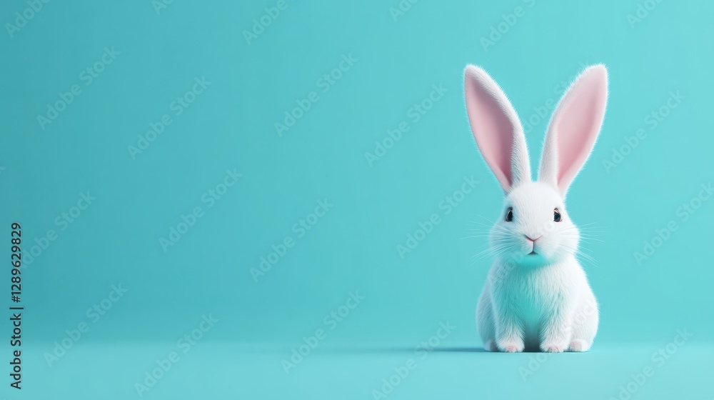 Obraz premium A small, adorable Easter bunny figurine sitting against a pastel blue background, symbolizing springtime and the festive Easter celebration.