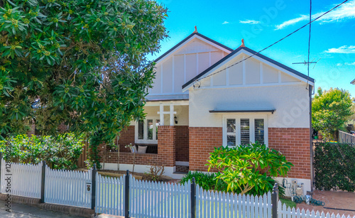 Obraz na płótnie Drone Aerial View of an inner western Sydney Suburban residential Brick house in