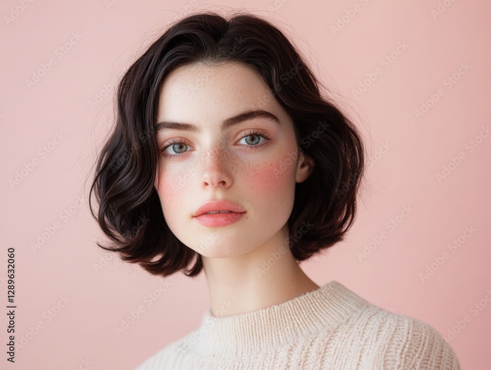portrait of a woman with freckles and short wavy hair portrait of a woman with freckles and short wavy hair