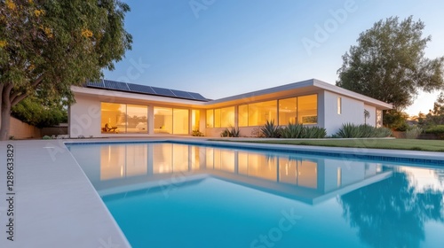 Wallpaper Mural Modern House with Swimming Pool at Dusk Torontodigital.ca