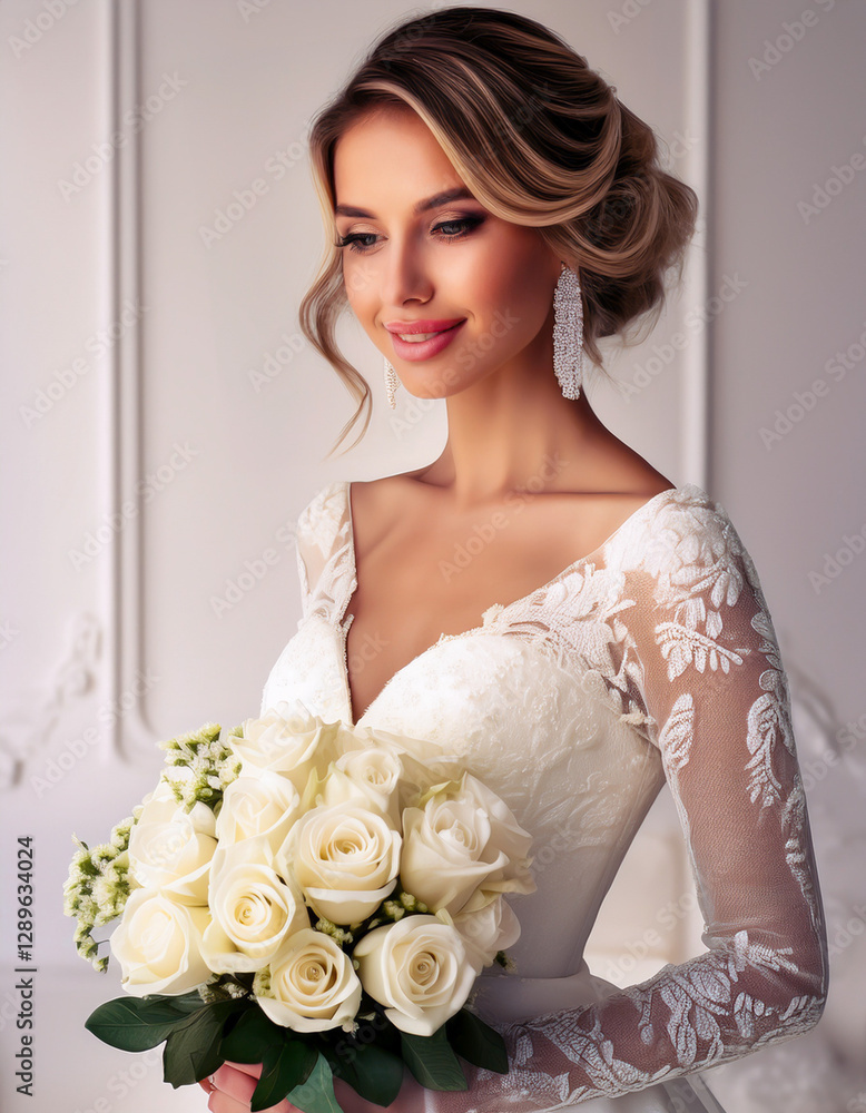Naklejka premium bride with a bouquet of flowers
