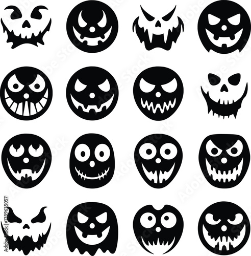 "Scary Halloween Faces Clipart, Spooky, Creepy, Evil Jack-o'-Lantern Expressions