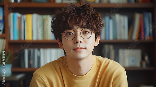 A young man in glasses looking directly at the camera
