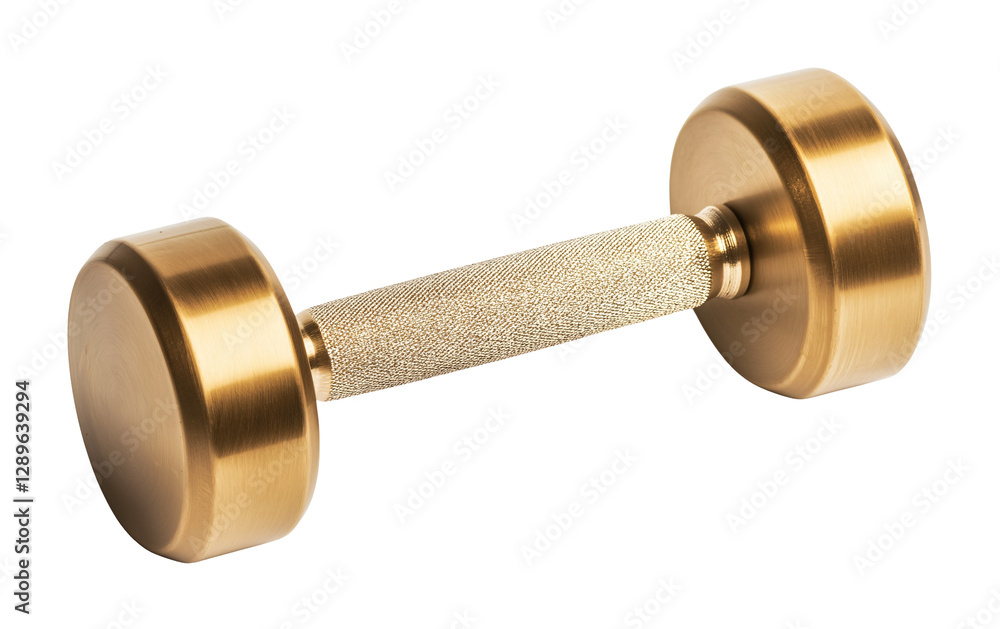 Stylish gold dumbbell resting on a neutral surface, showcasing a minimalist design and a textured grip for effective workouts at home Stylish gold dumbbell resting on a neutral surface, showcasing a minimalist design and a textured grip for effective workouts at home