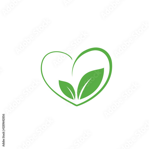 Green heart shaped leaf eco logo