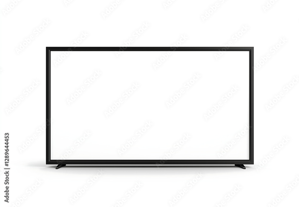 Blank television screen mockup with a black frame on a white background, empty digital display template for branding and media design Blank television screen mockup with a black frame on a white background, empty digital display template for branding and media design