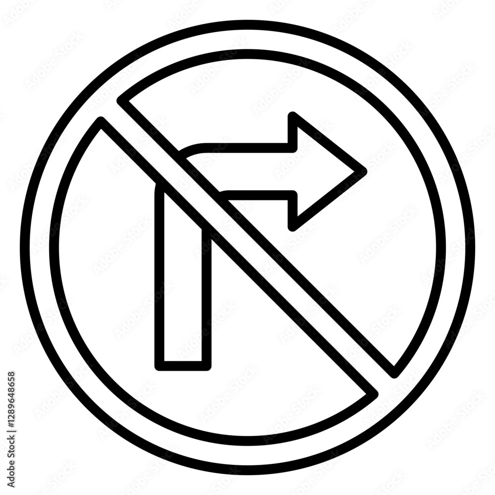 Illustration of No Right Turn Sign Line Icon Illustration of No Right Turn Sign Line Icon