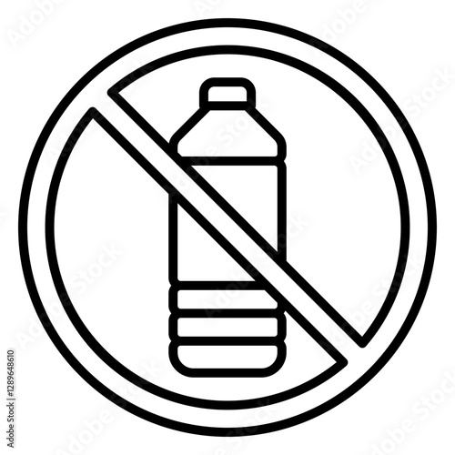 Illustration of No Plastic Bottle Sign Line Icon