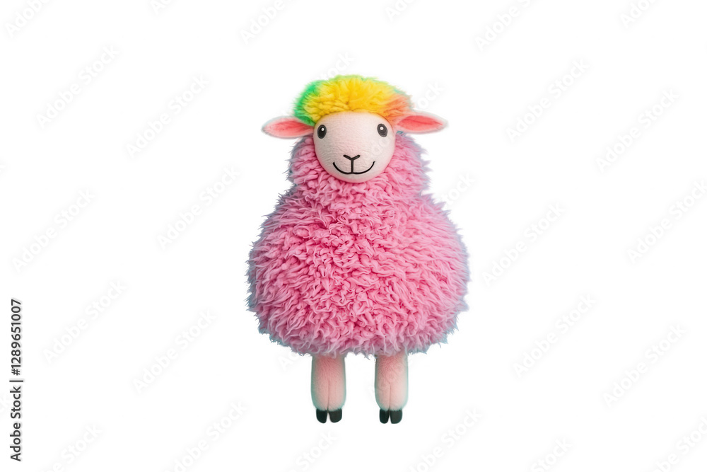 Cute pink sheep toy with colorful fleece on a white background, perfect for children's playtime, decoration, or gifting, showcasing a fun and friendly design to spark joy Cute pink sheep toy with colorful fleece on a white background, perfect for children's playtime, decoration, or gifting, showcasing a fun and friendly design to spark joy