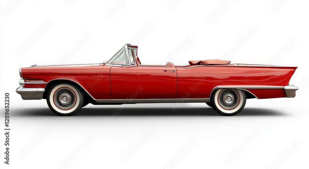 Classic Red Convertible Car Side Profile on White Background Classic Red Convertible Car Side Profile on White Background