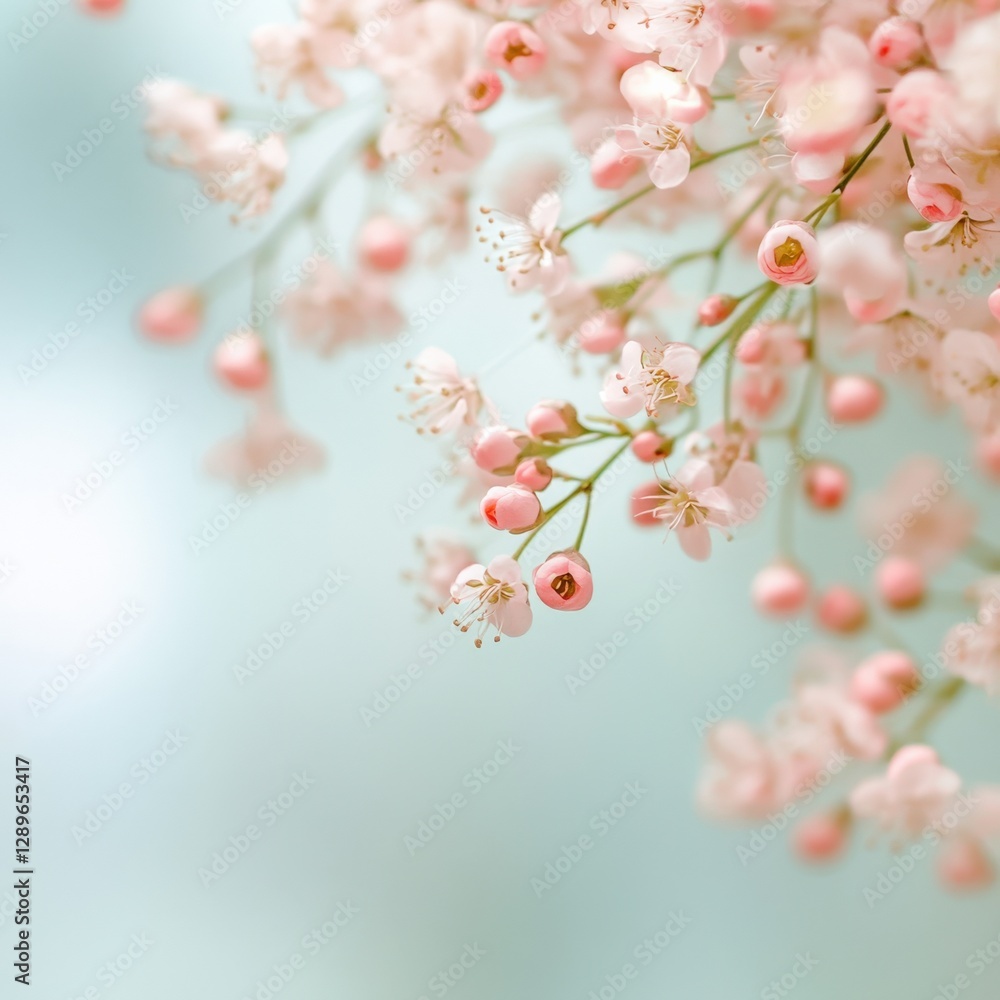 Soft Pink Blossoms Against a Pale Blue Background Soft Pink Blossoms Against a Pale Blue Background