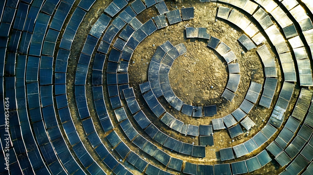 Fototapeta premium Aerial View of Spiral Solar Panel Array