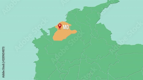 Mapa de Colombia con división política resaltando el estado Córdoba con su capital Montería.