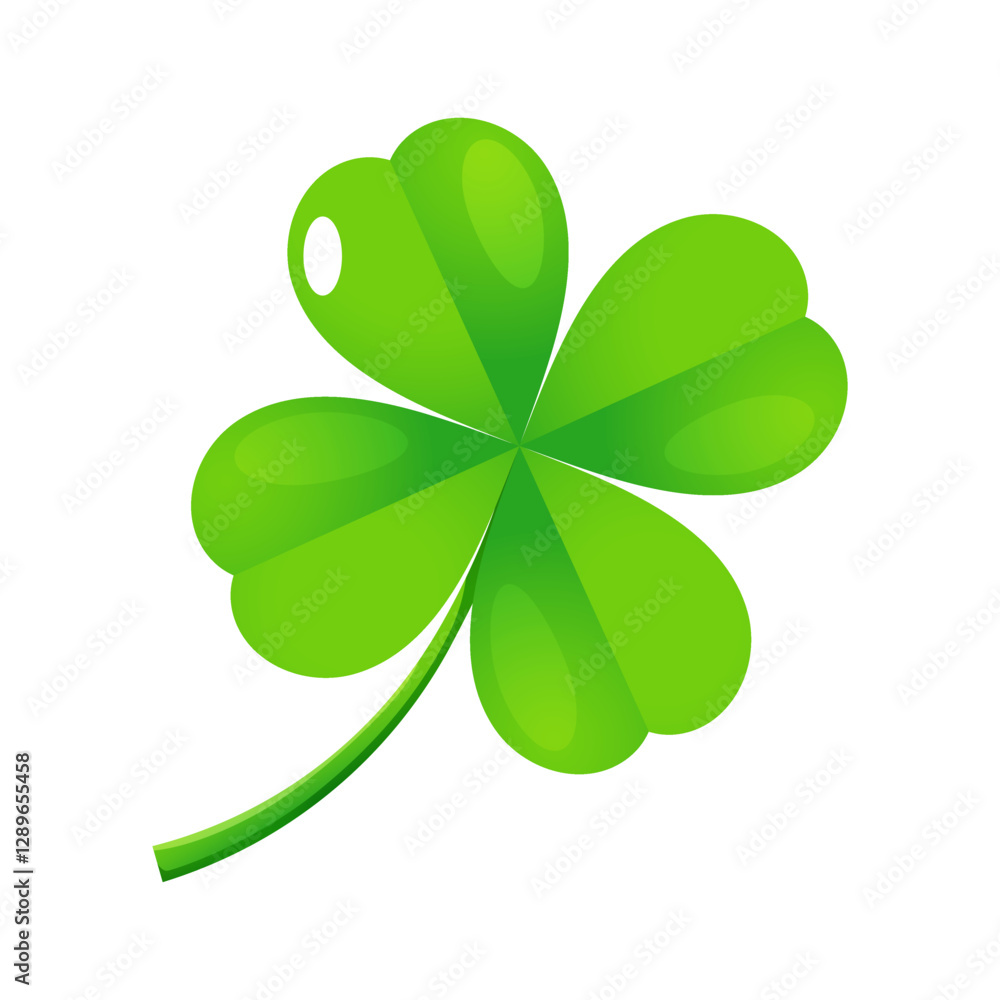 Vector lucky clover shamrock with four leaves for St. Patricks Day holiday isolated on white background.
Vector lucky clover shamrock with four leaves for St. Patricks Day holiday isolated on white background.