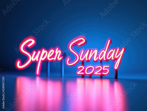 Super sunday 2025 neon sign on blue background