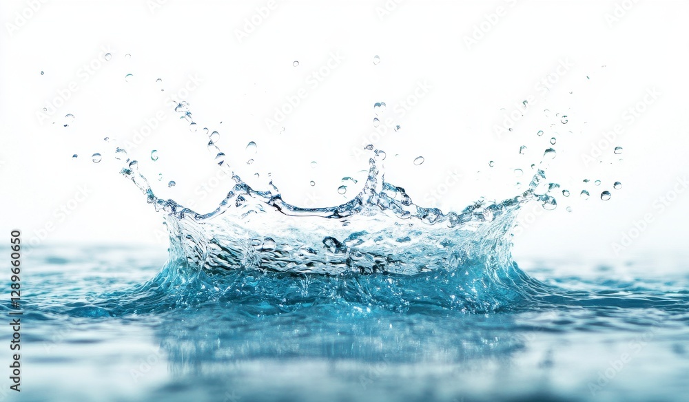 Water Droplet Splash Dynamic Blue Crown on White Background Water Droplet Splash Dynamic Blue Crown on White Background