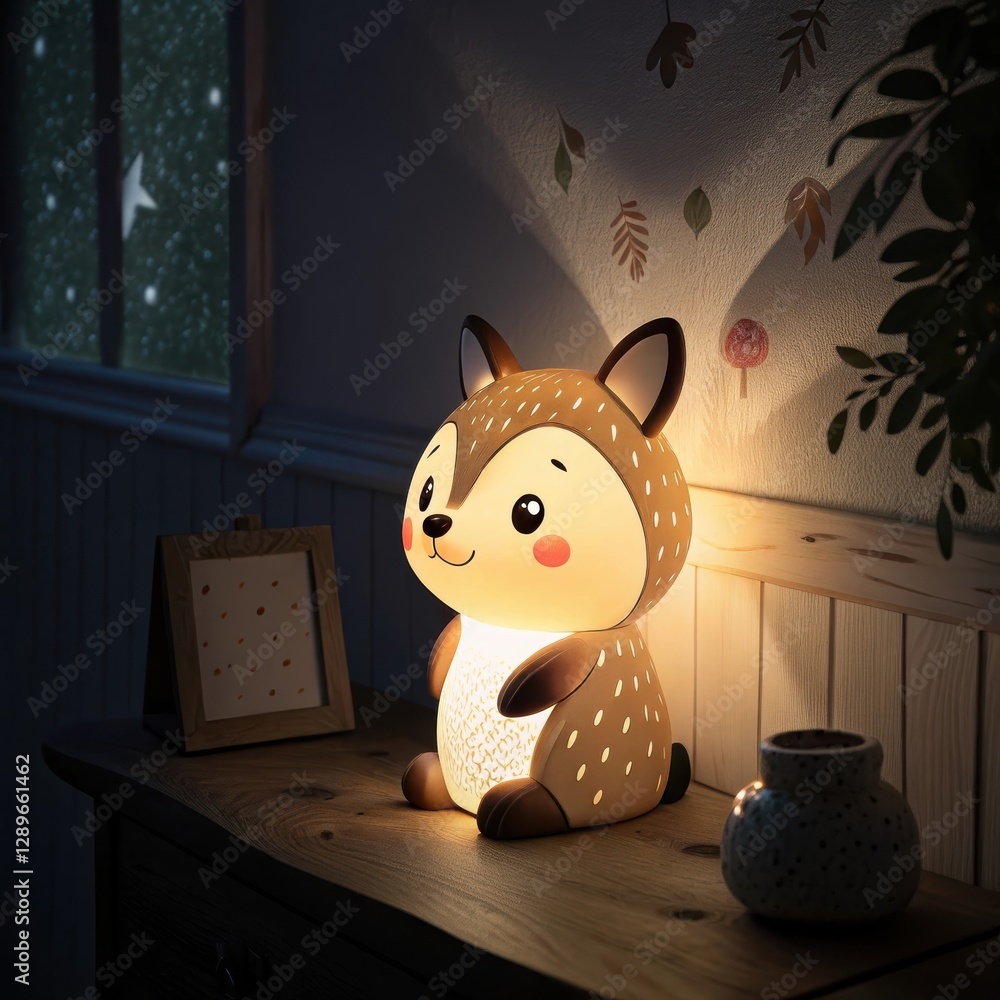 Fototapeta premium Adorable night light in the shape of a fox creating a cozy atmosphere in a child's room