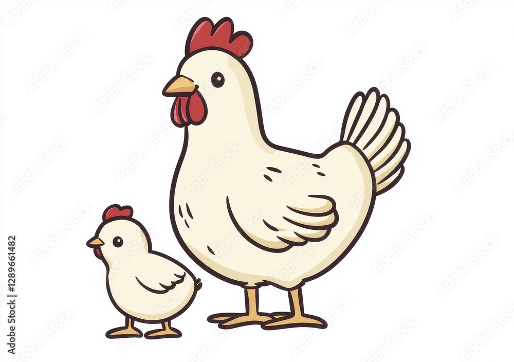 Fototapeta premium White Hen and Chick Pixel Art Illustration