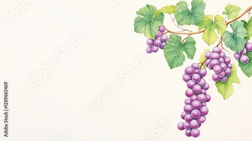 Wallpaper Mural  Purple Grapes on a Branch with Leaves in Colored Pencil Style Torontodigital.ca