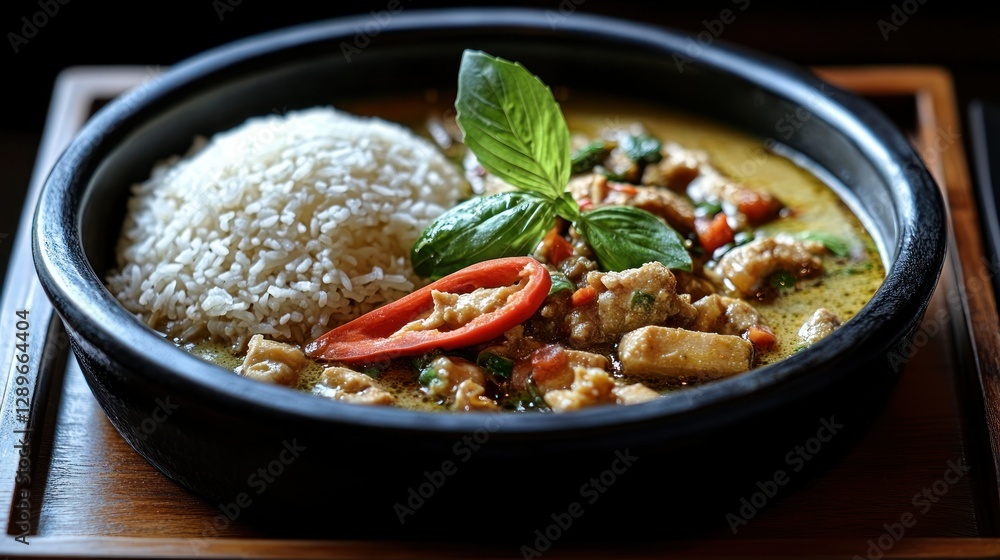 Thai green curry chicken rice restaurant dish Thai green curry chicken rice restaurant dish