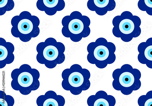 Seamless pattern with Turkish evil eye bead flower. Good luck. Turkish tile. Oriental design vector background. Perfect for wallpapers, pattern fills, web page backgrounds, surface textures, textile