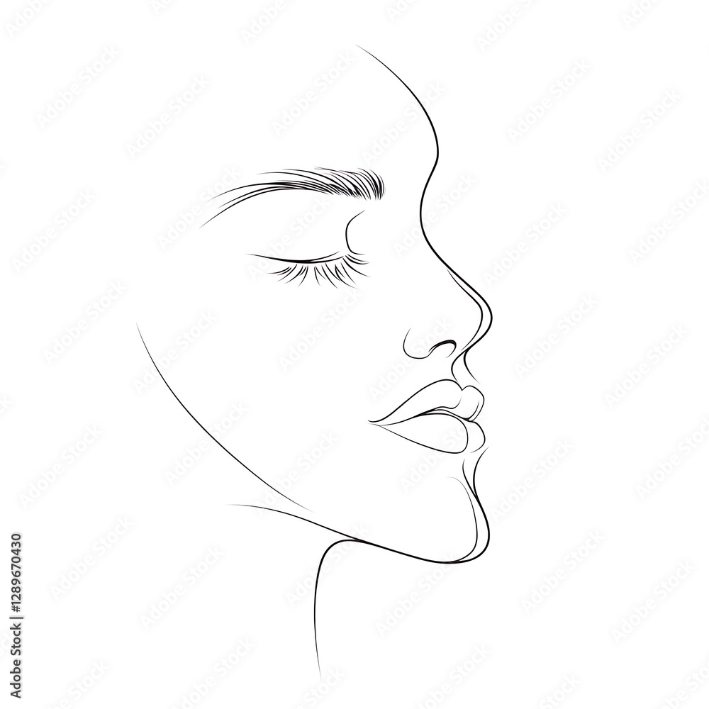 Woman's face, line art, minimalist, skincare use Woman's face, line art, minimalist, skincare use