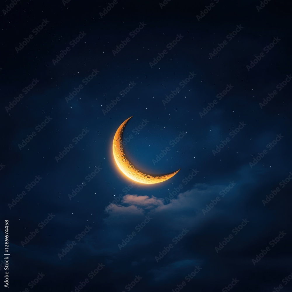 Crescent Moon with stars in the Night Sky Crescent Moon with stars in the Night Sky