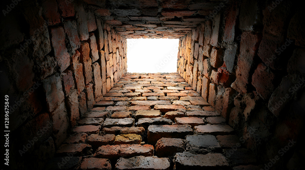 Obraz premium Brick well shaft, light above, hope concept, stock photo