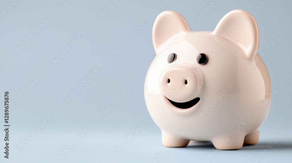 Happy piggy bank saving money on blue background Happy piggy bank saving money on blue background