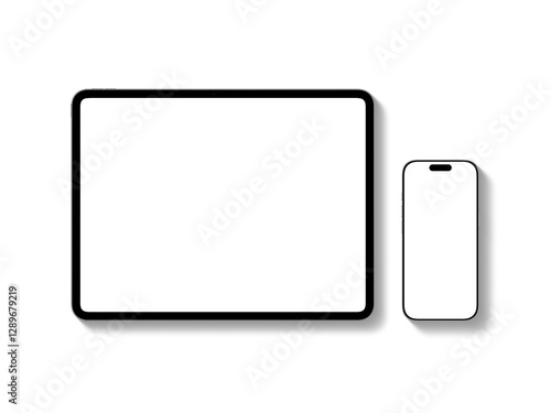 Responsive Device Mockup Including Smartphones and Tablet | Blank Display | Transparent Background | White Titanium and Silver Color