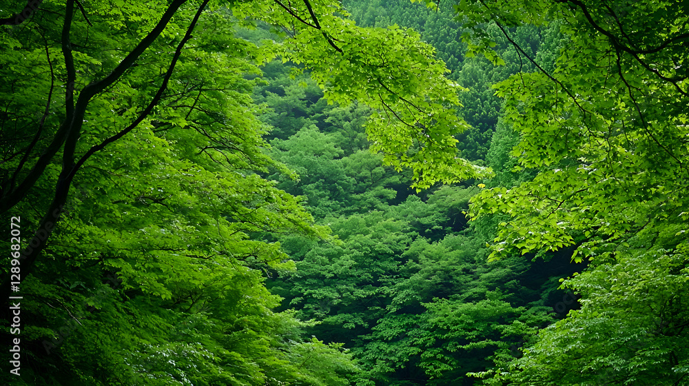 Lush Green Forest Canopy With Bright Sunlight Lush Green Forest Canopy With Bright Sunlight