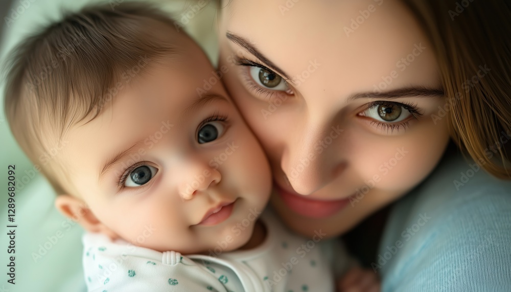 Tender Mother And Cute Baby Captured In A Close-Up Portrait: A Heartwarming Moment Of Love And Connection. Tender Mother And Cute Baby Captured In A Close-Up Portrait: A Heartwarming Moment Of Love And Connection.