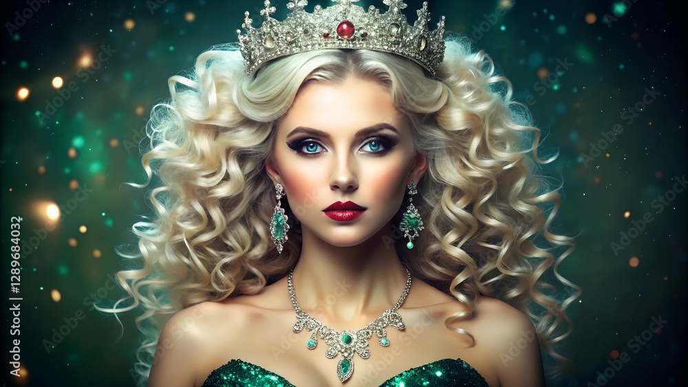 Radiant Woman in Diamond-Encrusted Red Gown and Majestic Crown Exuding Regal Elegance and Ethereal Beauty Radiant Woman in Diamond-Encrusted Red Gown and Majestic Crown Exuding Regal Elegance and Ethereal Beauty