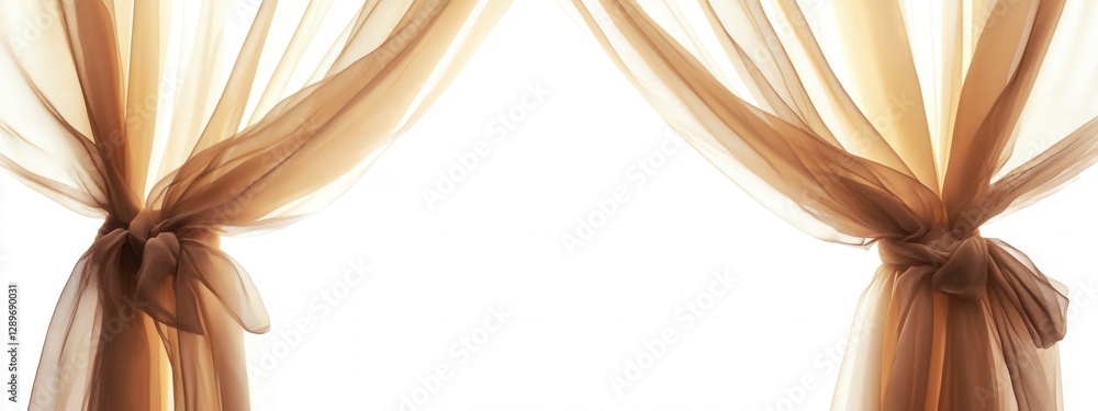 Sheer curtains elegantly tied, soft pleats visible, transparent background, perfect for enhancing any design or decor project.