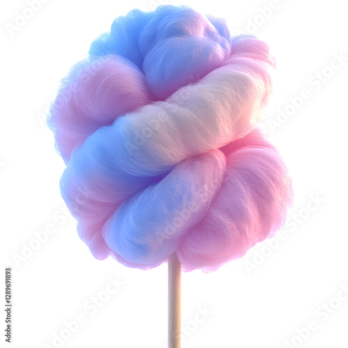Fluffy 3D Cartoon Cotton Candy on Stick Isolated on Transparent Background