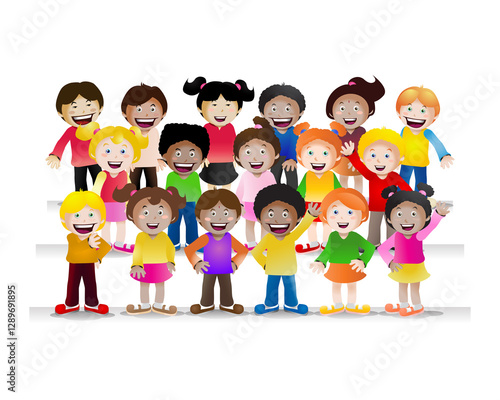 multicultural children group on isolated white background